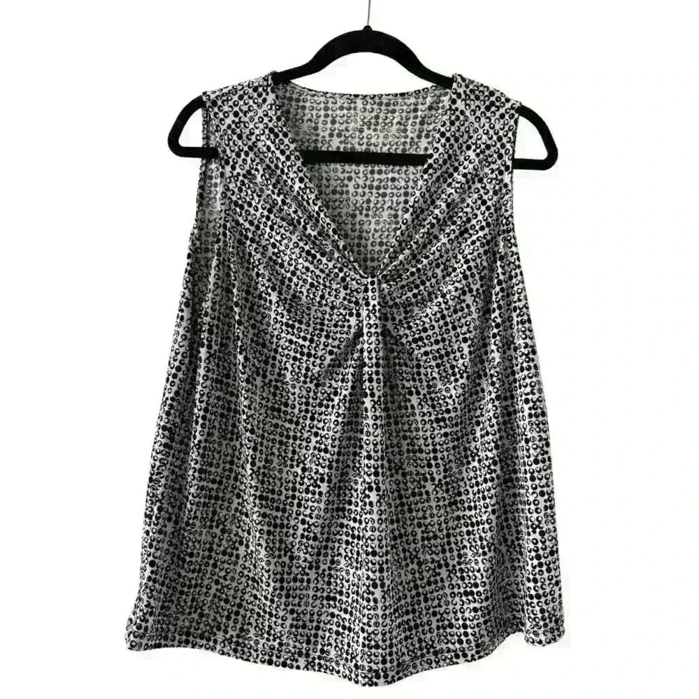 Worthington Petite Large Sleeveless Black & White Pattern Blouse Business Casual